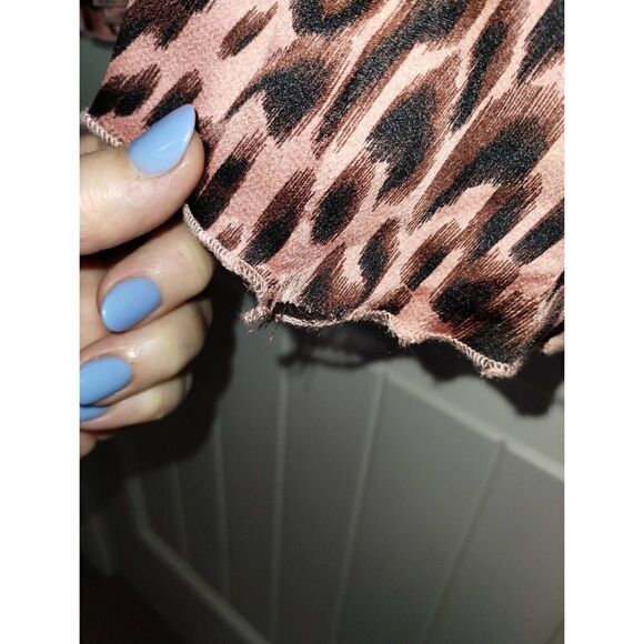 Peyton Jenson Women's Pleated Skirt Midi Animal Print Peach Brown Elastic Waist‎ - Picture 8 of 8